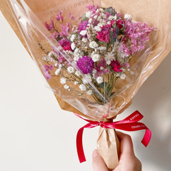 White＆pink red 薔薇とカスミソウ 花束 ドライフラワー ブーケ スワッグ ひな祭り バレンタイン 母の日 12枚目の画像