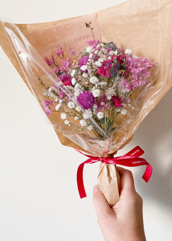 White＆pink red 薔薇とカスミソウ 花束 ドライフラワー ブーケ スワッグ ひな祭り バレンタイン 母の日 12枚目の画像