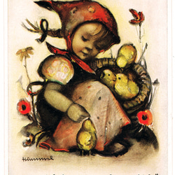 アンティークポストカード 【女の子とヒヨコたち】ベルタ・フンメル DA-ACH026 1枚目の画像