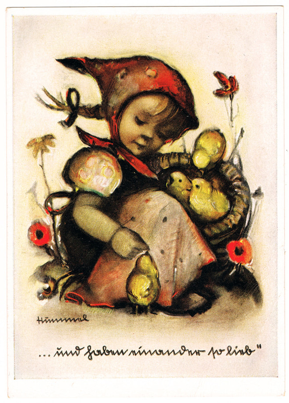 アンティークポストカード 【女の子とヒヨコたち】ベルタ・フンメル DA-ACH026 1枚目の画像