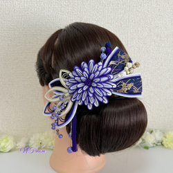成人式結婚式卒業式・和装水引髪飾り・華一輪・紫 4枚目の画像
