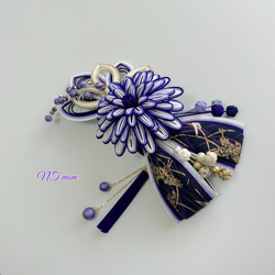 成人式結婚式卒業式・和装水引髪飾り・華一輪・紫 5枚目の画像