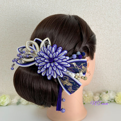 成人式結婚式卒業式・和装水引髪飾り・華一輪・紫 2枚目の画像