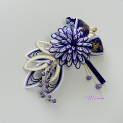 成人式結婚式卒業式・和装水引髪飾り・華一輪・紫 3枚目の画像