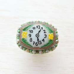 時計　レアボタン　グリーンターコイズピカソ　チェコガラスボタンのピンブローチ　一点限り 2枚目の画像