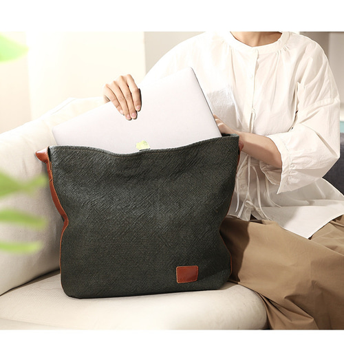 リネン×本革 ショルダーバッグ A4が入る パソコンが入る 亜麻 大容量