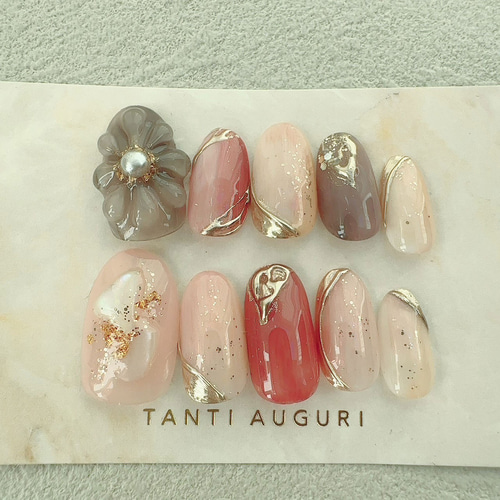 まっつん　ニュアンスネイル　ぷっくりフラワー　花　大人　成人式 ぷっくりフラワーニュアンスネイルチップ 成人式