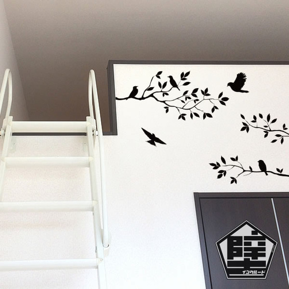 637 壁ステッカー 鳥 白黒 シルエット モノクロ モノトーン 和テイスト 壁にアクセント 和室 洋室 カジュアル 3枚目の画像