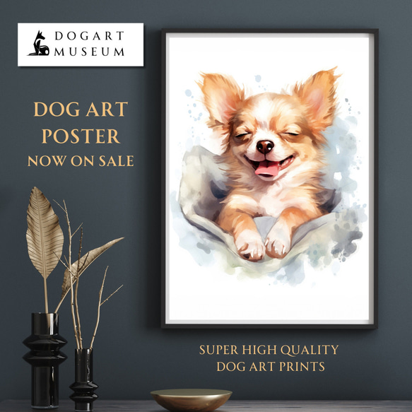 【夢心地 - チワワ犬の子犬 No.1】風水画 アートポスター 犬の絵 犬の絵画 犬のイラスト 1枚目の画像