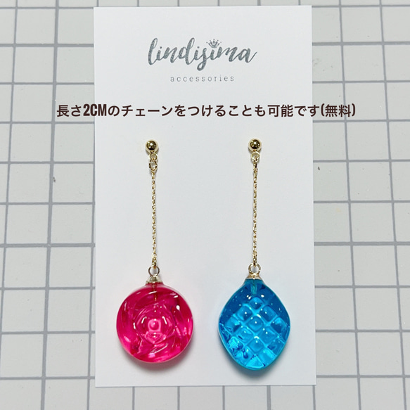 本物のお花を使ったフラワードロップ3粒ピアス・イヤリング・イヤーカフ　紫陽花　あじさい　チャーム変更可能 6枚目の画像