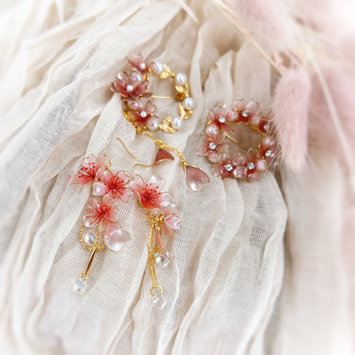 桜 舞桜 ピアス/イヤリング ディップアート アメリカンフラワー 春