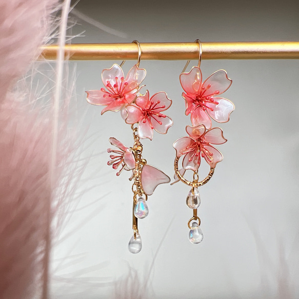 桜 舞桜 ピアス/イヤリング ディップアート アメリカンフラワー