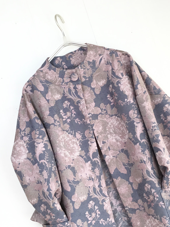 オードリー襟シンプルコート‼️イタリア製綿混ゴブランジャガード織生地‼️高級感のある生地 2枚目の画像