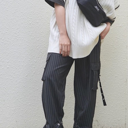 Cargo H-Line Skirt+Belt SET (beige) ワイドパンツ ブラック 黒 上品 きれいめ 2枚目の画像