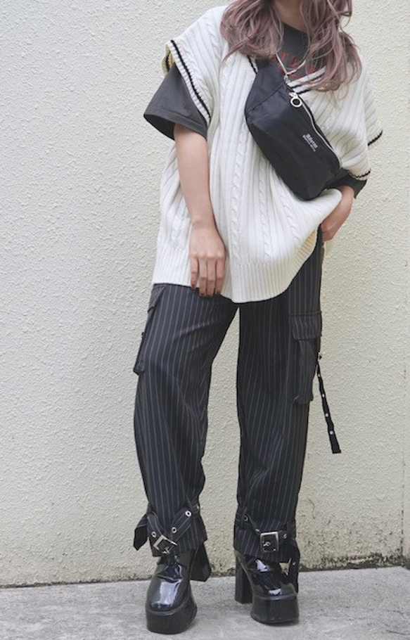 Cargo H-Line Skirt+Belt SET (beige) ワイドパンツ ブラック 黒 上品 きれいめ 2枚目の画像