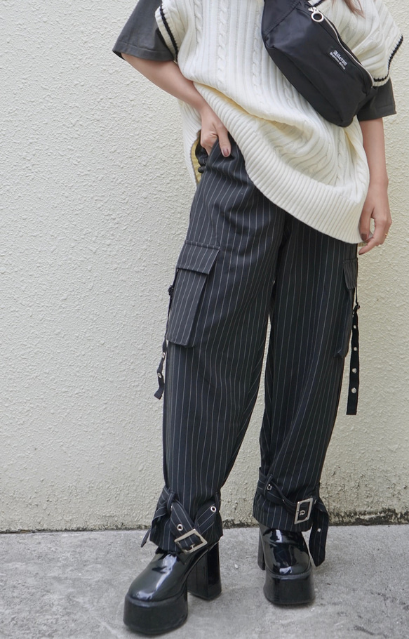 Cargo H-Line Skirt+Belt SET (beige) ワイドパンツ ブラック 黒 上品 きれいめ 3枚目の画像