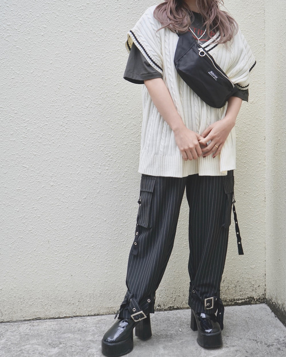 Cargo H-Line Skirt+Belt SET (beige) ワイドパンツ ブラック 黒 上品 きれいめ 4枚目の画像
