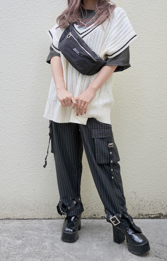 Cargo H-Line Skirt+Belt SET (beige) ワイドパンツ ブラック 黒 上品 きれいめ 5枚目の画像