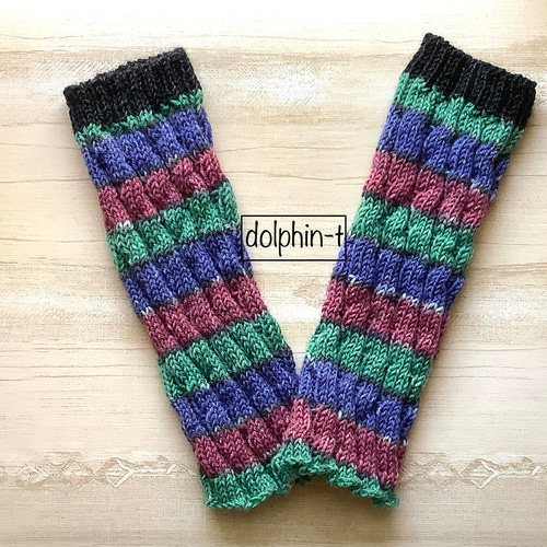 2way＊オパール毛糸のアームウォーマー アームカバー 手編み 穴