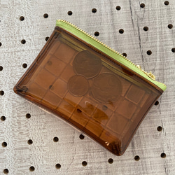 コインケース【ブラウン×タイル柄】ミニポーチ　キーケース　PVC クリアポーチ　ビニールポーチ　 4枚目の画像