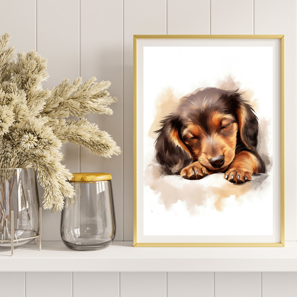 【夢心地 - ダックスフンド犬の子犬 No.2】風水画 アートポスター 犬の絵 犬の絵画 犬のイラスト 8枚目の画像