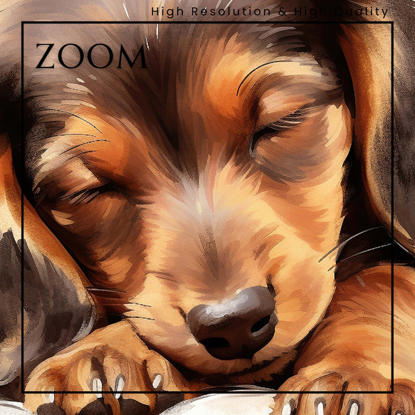 【夢心地 - ダックスフンド犬の子犬 No.2】風水画 アートポスター 犬の絵 犬の絵画 犬のイラスト 3枚目の画像