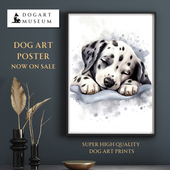 【夢心地 - ダルメシアン犬の子犬 No.1】風水画 アートポスター 犬の絵 犬の絵画 犬のイラスト 1枚目の画像