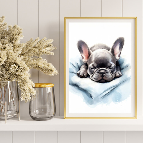 夢心地 - フレンチブルドッグ犬の子犬 No.2】風水画 アートポスター 犬
