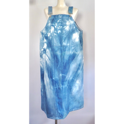 藍染バックスリットサロペットジャンパースカート 1枚目の画像