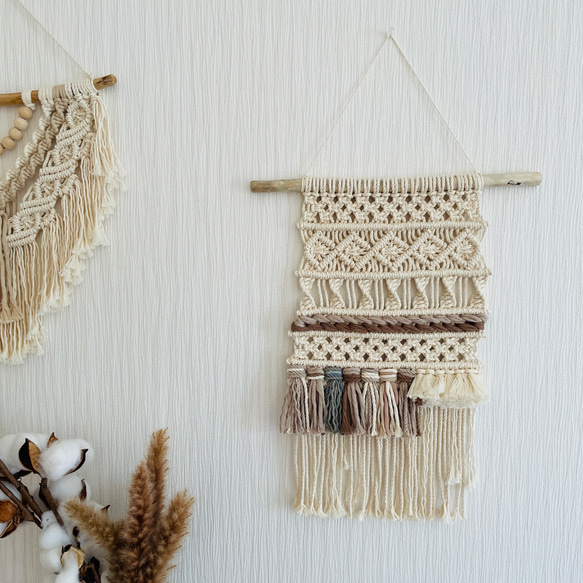 マクラメタペストリー♡生成×茶系 タペストリー・壁掛け mii 通販