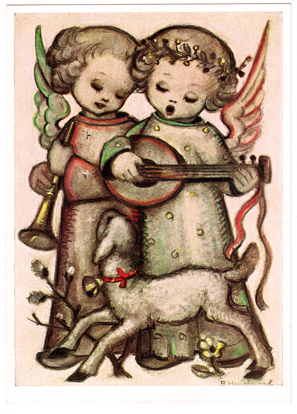 アンティークポストカード 【歌う天使と子羊】ベルタ・フンメル DA-ACH028 1枚目の画像