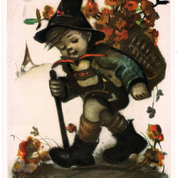 アンティークポストカード 【花かごと男の子】ベルタ・フンメル DA-ACH030 1枚目の画像
