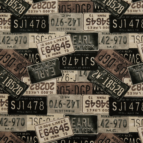 アメリカナンバープレート柄 国産布 厚手シーチング J173 生地 アンの