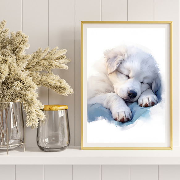 【夢心地 - グレートピレニーズ犬の子犬 No.3】風水画 アートポスター 犬の絵 犬の絵画 犬のイラスト 8枚目の画像