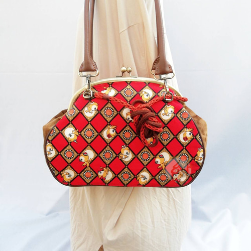 昭和レトロな小鳥ちゃん 2wayがま口ミニボストンバッグ 2way