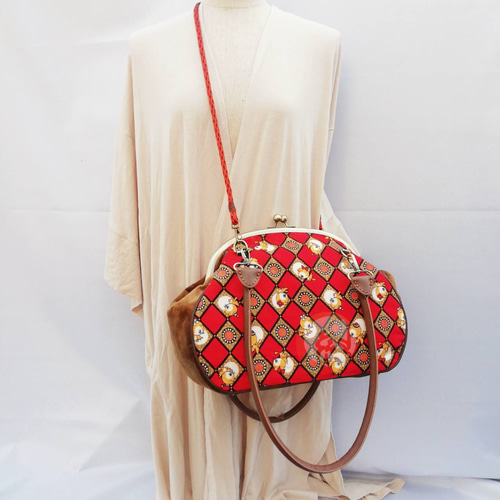 昭和レトロな小鳥ちゃん 2wayがま口ミニボストンバッグ 2wayバッグ