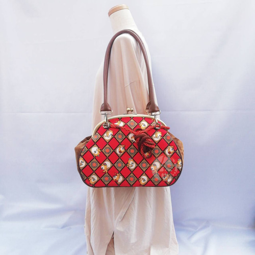 昭和レトロな小鳥ちゃん 2wayがま口ミニボストンバッグ 2wayバッグ