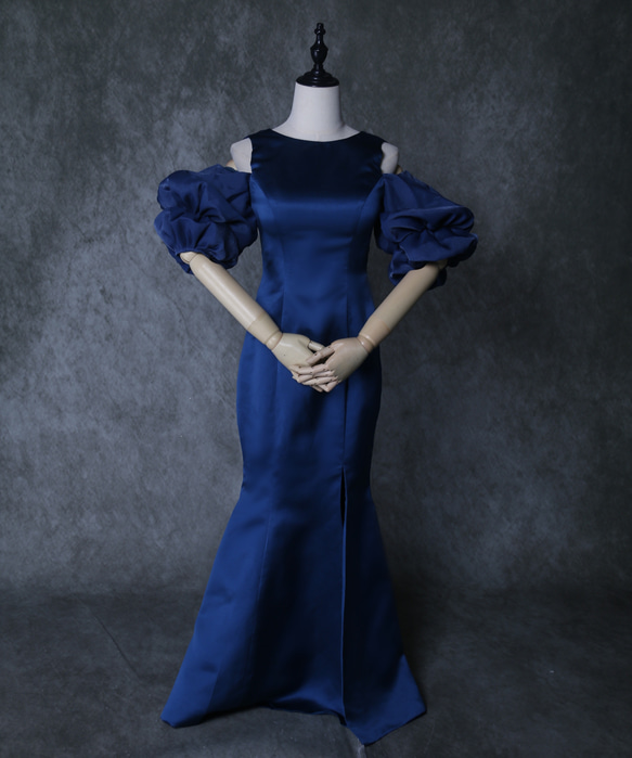 パーティードレス ネイビー ファスナー 肩出し マーメイドライン  