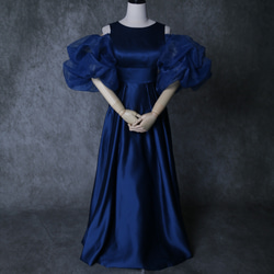 パーティードレス  紺  上質オーガンジー 揺らめく裾 エレガント アンティークなドレス 前撮り 1枚目の画像