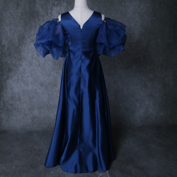 パーティードレス  紺  上質オーガンジー 揺らめく裾 エレガント アンティークなドレス 前撮り 3枚目の画像