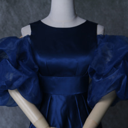 パーティードレス  紺  上質オーガンジー 揺らめく裾 エレガント アンティークなドレス 前撮り 5枚目の画像