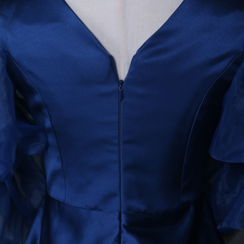 パーティードレス 紺 上質オーガンジー 揺らめく裾 エレガント  