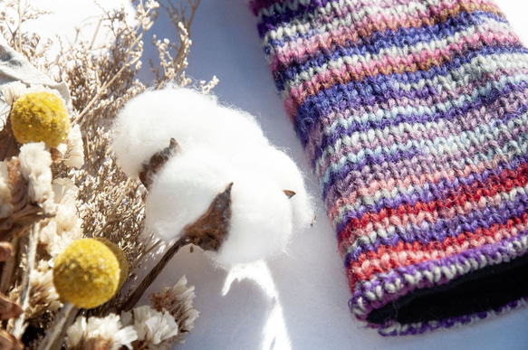 手編み純毛ニット手袋/オープントゥ手袋/内側起毛手袋/暖かい手袋-北欧風イチゴグラデーション北欧風クリスマス交換ギフト友人誕生日 3枚目の画像
