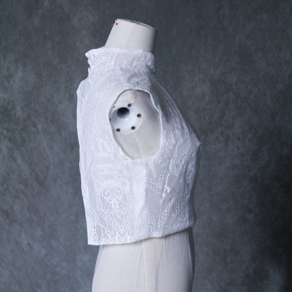 ボレロ  ノースリーブ　ハイネック くるみボタン  花嫁/ウェディングドレス 魅惑の花レース 2枚目の画像