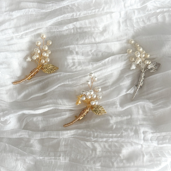 精選：珍珠枝形胸針/腕花 - 白色珍珠與白色花朵 | 儀式 | 入場儀式 | 畢業典禮 | 婚禮 [補貨] 第11張的照片