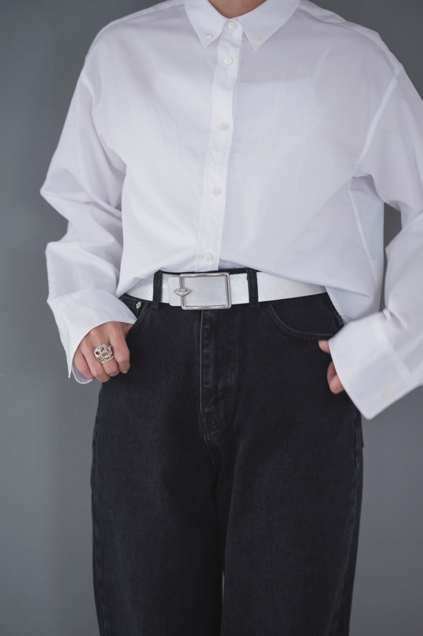 [WINTER SALE]　Nabel×hiros23スクエアリップシルバー　ホワイト×シルバー