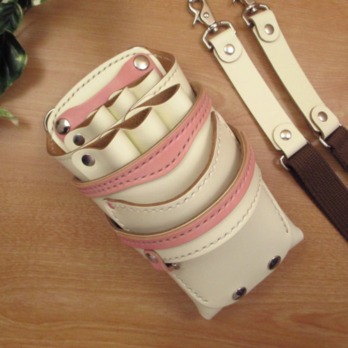 ホワイト＆空色6丁差し本革シザーケースSCA-61/CWA