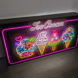 【Lサイズ】アイスクリーム ソフトクリーム かき氷 スイーツ 洋菓子 パフェ 店舗 看板 置物 雑貨 ライトBOX 3枚目の画像