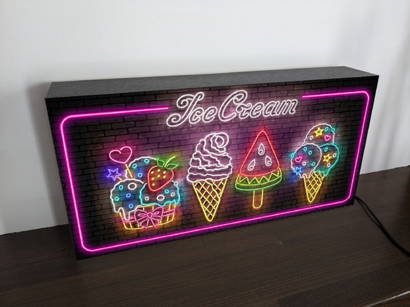 【Lサイズ】アイスクリーム ソフトクリーム かき氷 スイーツ 洋菓子 パフェ 店舗 看板 置物 雑貨 ライトBOX 4枚目の画像