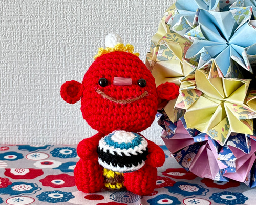 ニッコリ鬼ちゃん 赤鬼ちゃん 節分飾り あみぐるみ 【受注制作